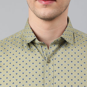 Men Dark Khakhi Standard Fit Printed Casual Shirt