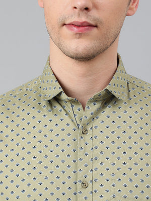 Men Dark Khakhi Standard Fit Printed Casual Shirt
