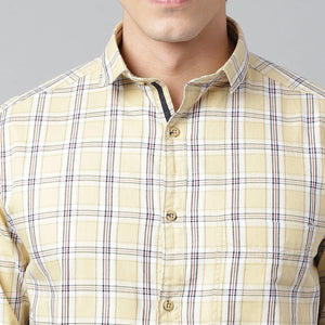 Men Mustard Standard Fit Checkered Casual Shirt
