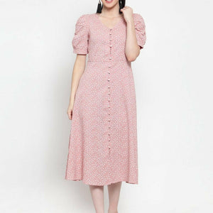 Women Pink Cotton Polka Dots Dress..