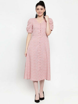 Women Pink Cotton Polka Dots Dress..