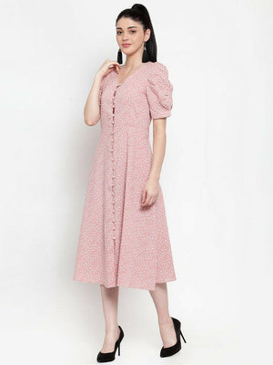 Women Pink Cotton Polka Dots Dress..