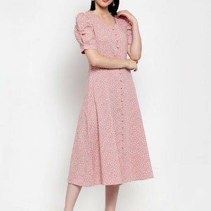 Women Pink Cotton Polka Dots Dress..