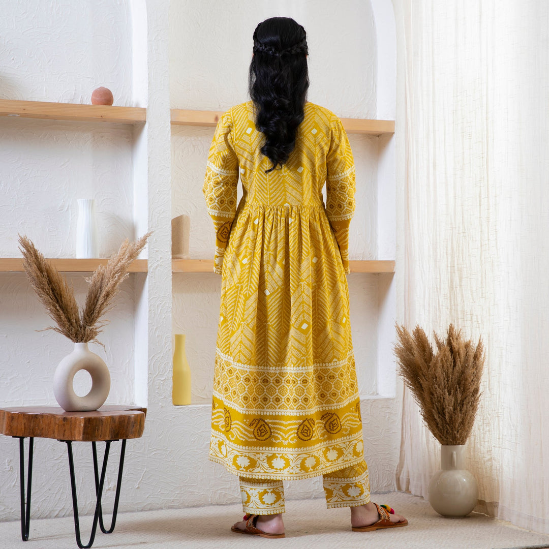 Yellow Bandhani Inspired Kurta Pant Set