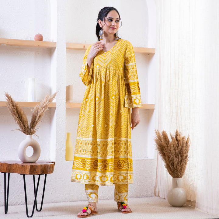 Yellow Bandhani Inspired Kurta Pant Set