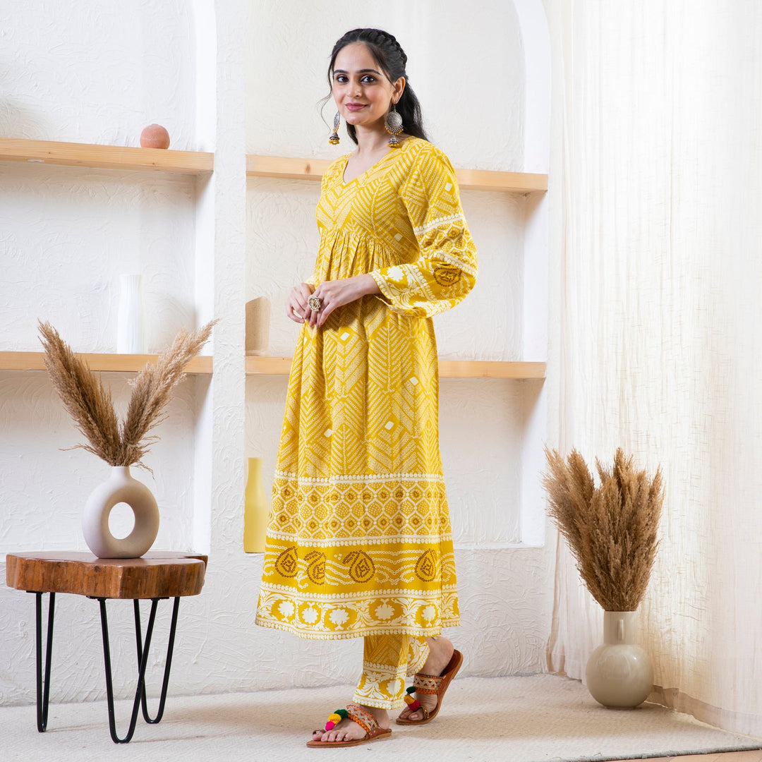 Yellow Bandhani Inspired Kurta Pant Set