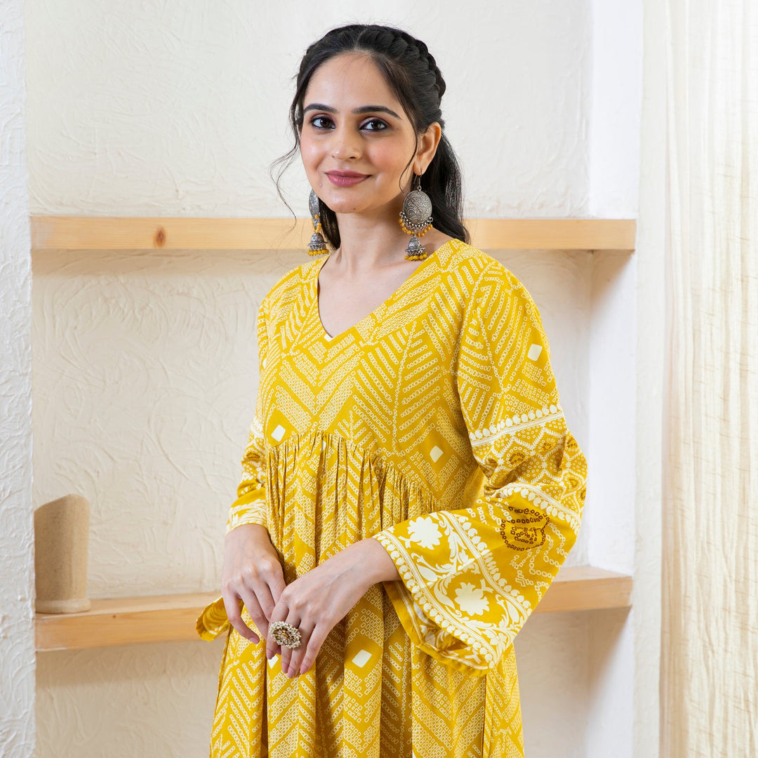 Yellow Bandhani Inspired Kurta Pant Set