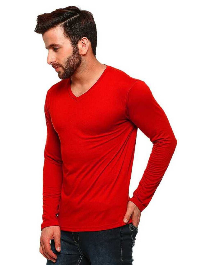RED FULL SLEEVES SLIM FIT CREW NECK T-SHIRT..