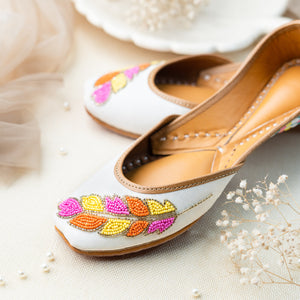 White Sequins and Beaded Leaf Jutti