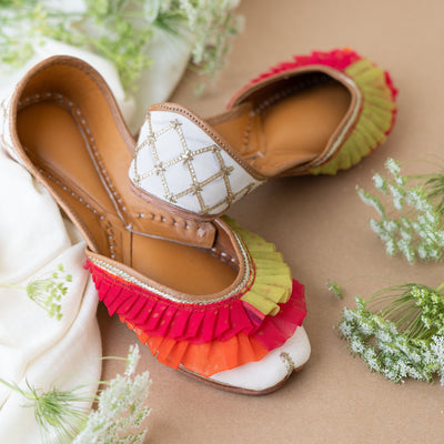 White Ruffled Jutti with Gota Lace