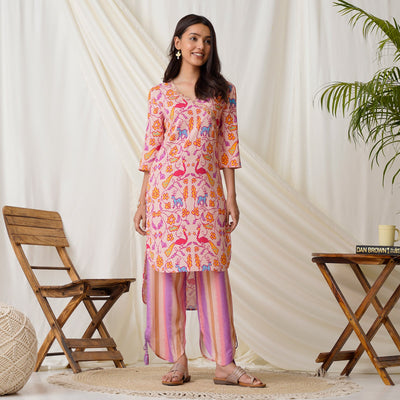 Pink Ikat Inspired High low Co-ord Set