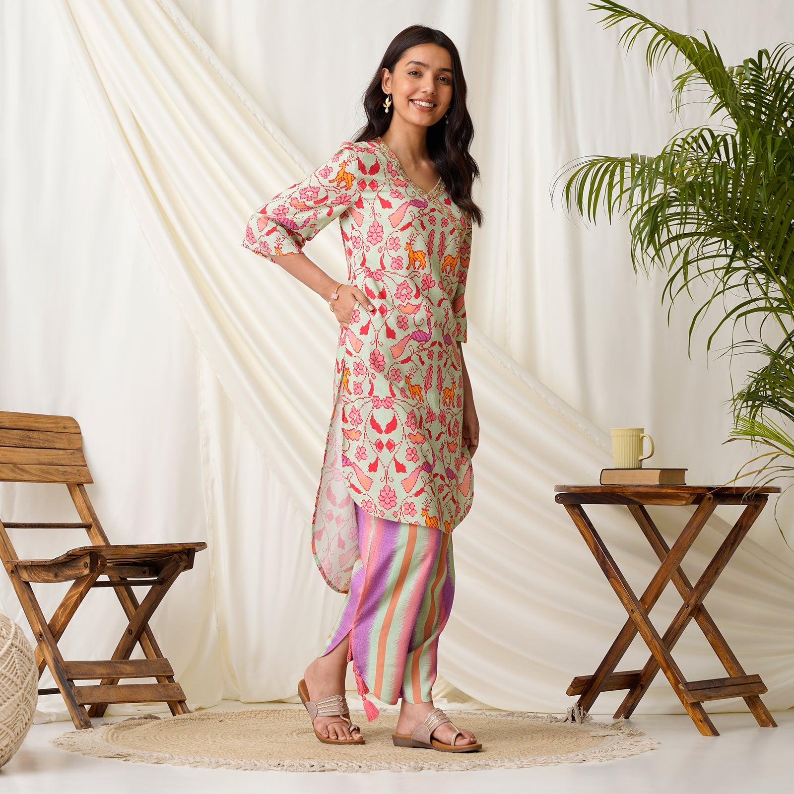 Mint Blue Ikat Inspired High low Co-ord Set