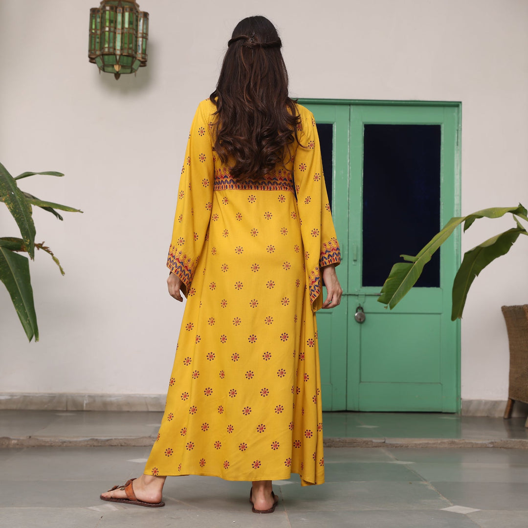 Yellow Maxi Dress with Flared Sleeves