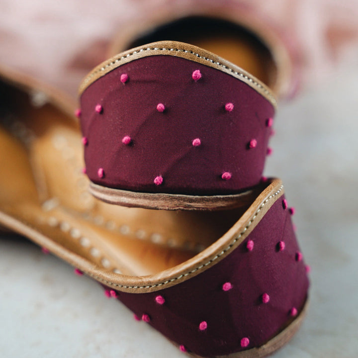 Maroon French Laced Printed Jutti