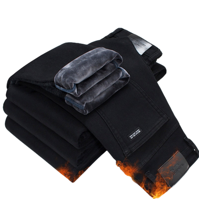 Black Slim Fit Velvet Warm Jeans for Male ..
