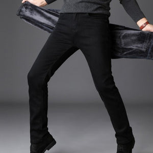 Black Slim Fit Velvet Warm Jeans for Male ..