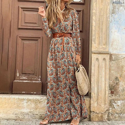Women Elegant Casual Long Sleeve Maxi Dress ..