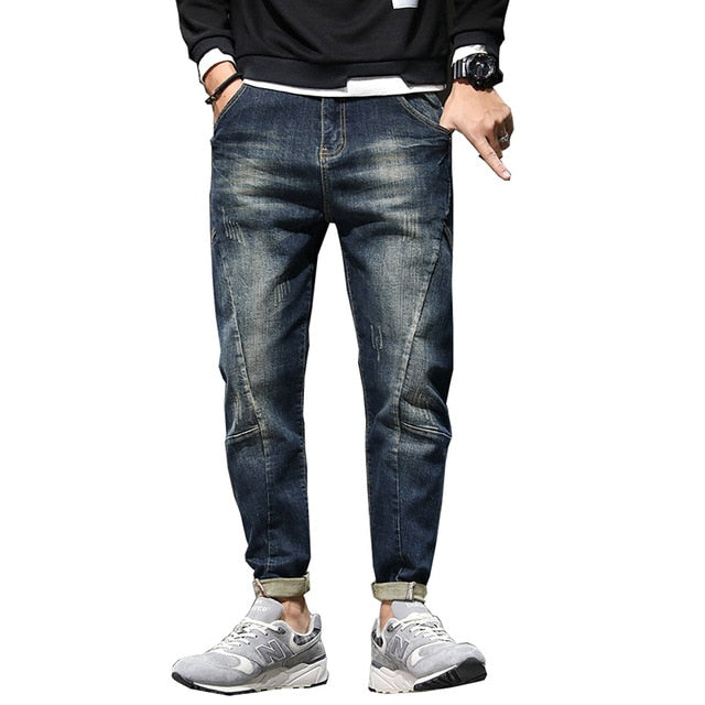 BlackTree Mens Loose fit Baggy Moto Jeans Men Stretch Retro Streetwear Relaxed Tapered Jeans..