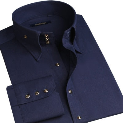 Casual Long Sleeve Slim-Fit Hand Sewing Men's Shirts..