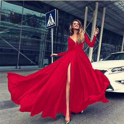 Fashion Women V Neck Long Maxi Dress for Evening Party..
