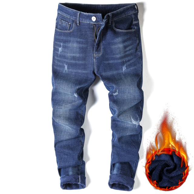 Warm Blue Slim Straight Fashion Thicken Jeans !
