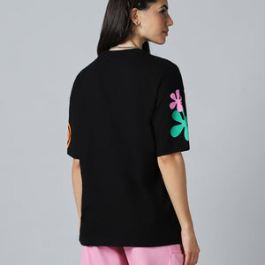 BlackTree Black Graphic Printed Oversized Dresses