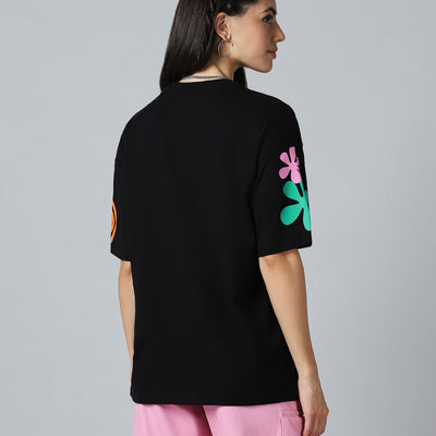 BlackTree Black Graphic Printed Oversized Dresses