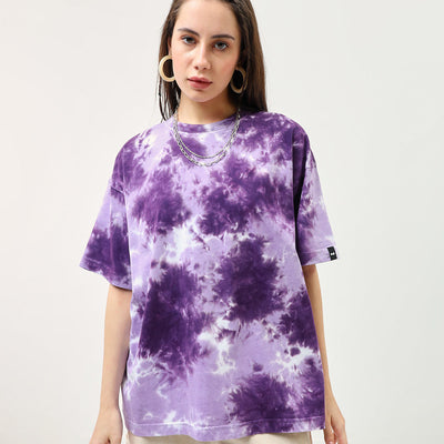 BlackTree Purple Tie & Dye Oversized Dresses