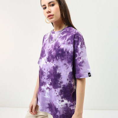 BlackTree Purple Tie & Dye Oversized Dresses