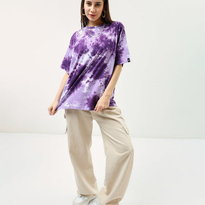 BlackTree Purple Tie & Dye Oversized Dresses