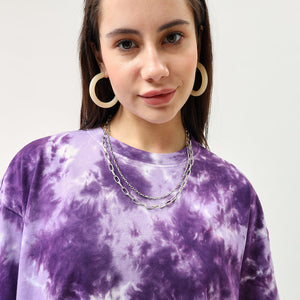 BlackTree Purple Tie & Dye Oversized Dresses