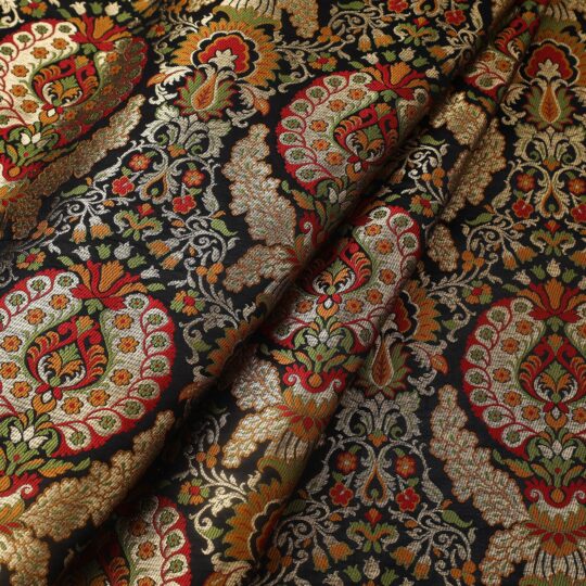 ITOKRI CRAFTS INITIATIVE Black - Kimkhab Silk Zari Banarasi Brocade Fabric 13 - view 2