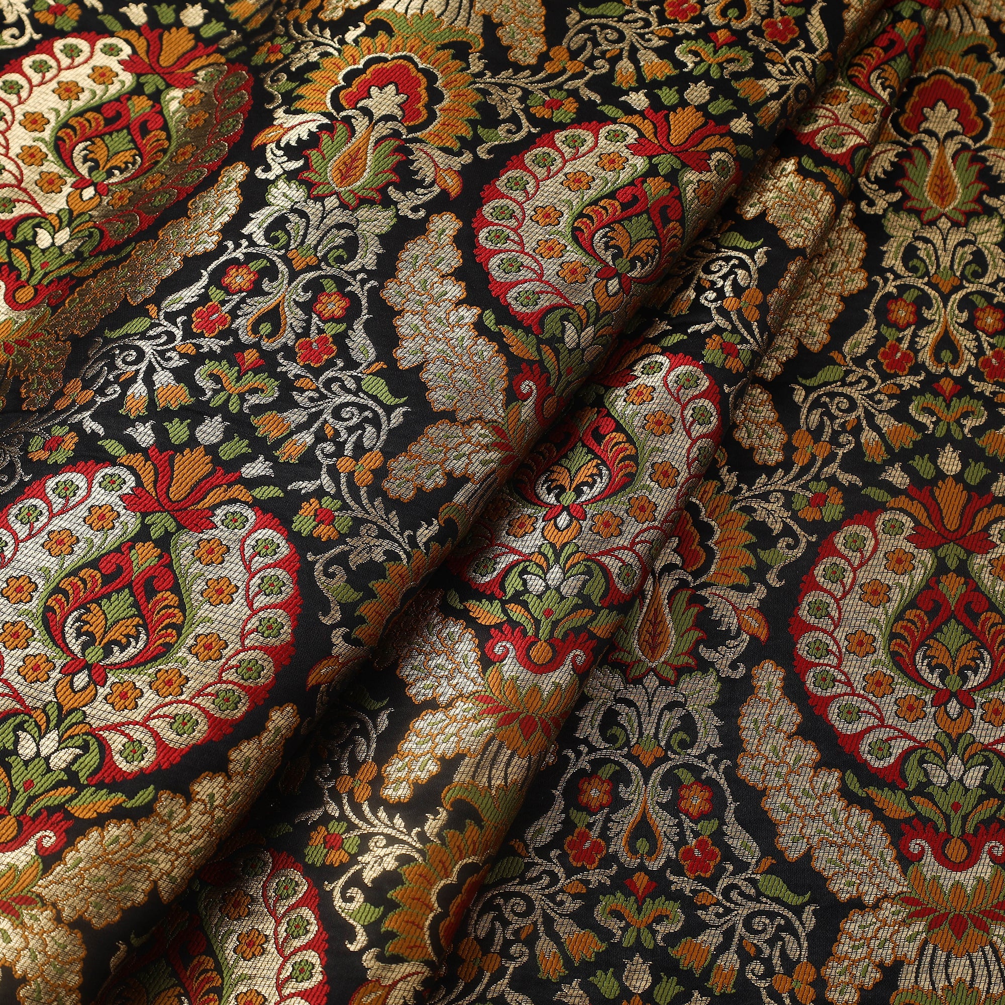 ITOKRI CRAFTS INITIATIVE Black - Kimkhab Silk Zari Banarasi Brocade Fabric 13 - view 2