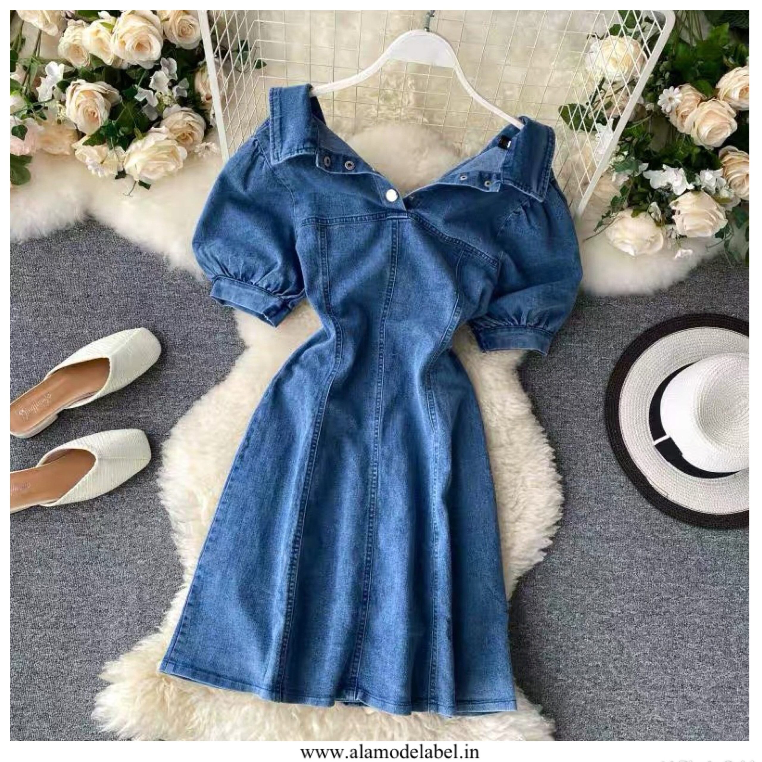 Alamode By Akanksha Calista Offshoulder Denim Dress - view 2