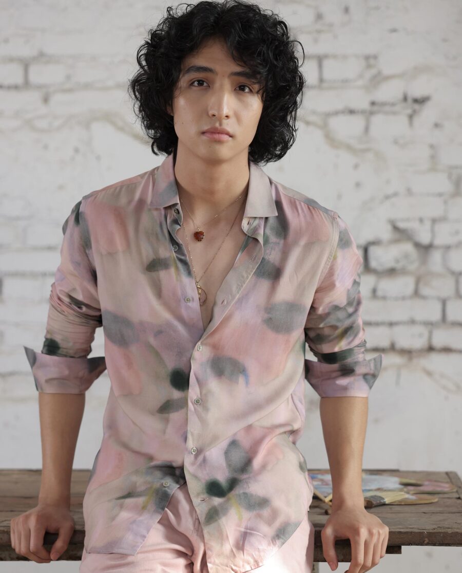 Rare Rabbit Men's Donac Dusky Olive Viscose Fabric Full Sleeves Abstract Print Shirt