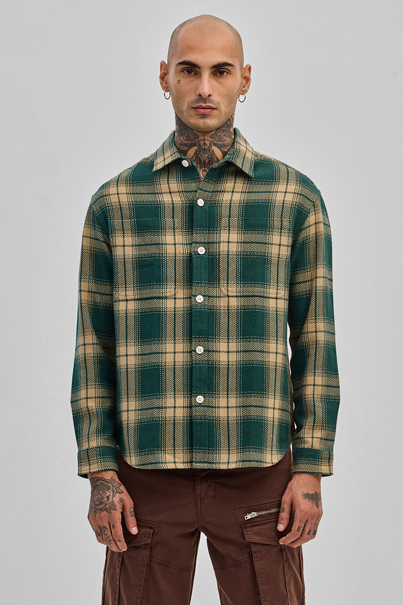 SNITCH Dark Green Flannel Checks Slim Fit Shirt - view 6