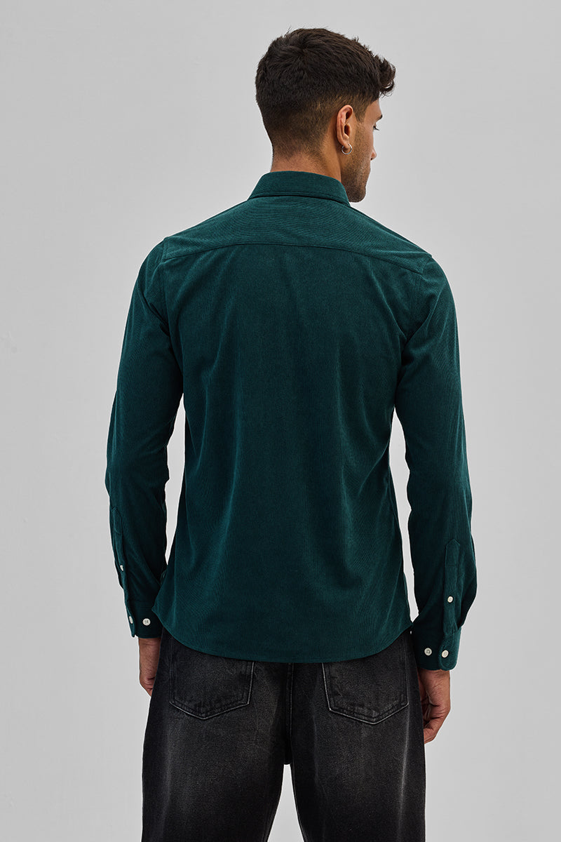 SNITCH Dark Green Slim Fit Corduroy Shirt - view 7