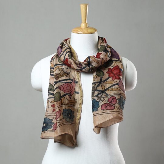 SOUTH KARGHA Beige - Srikalahasti Pen Work Kalamkari Handpainted Chanderi Silk Stole 29