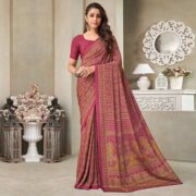 Peachmode Magenta Printed Crepe Saree – Women's