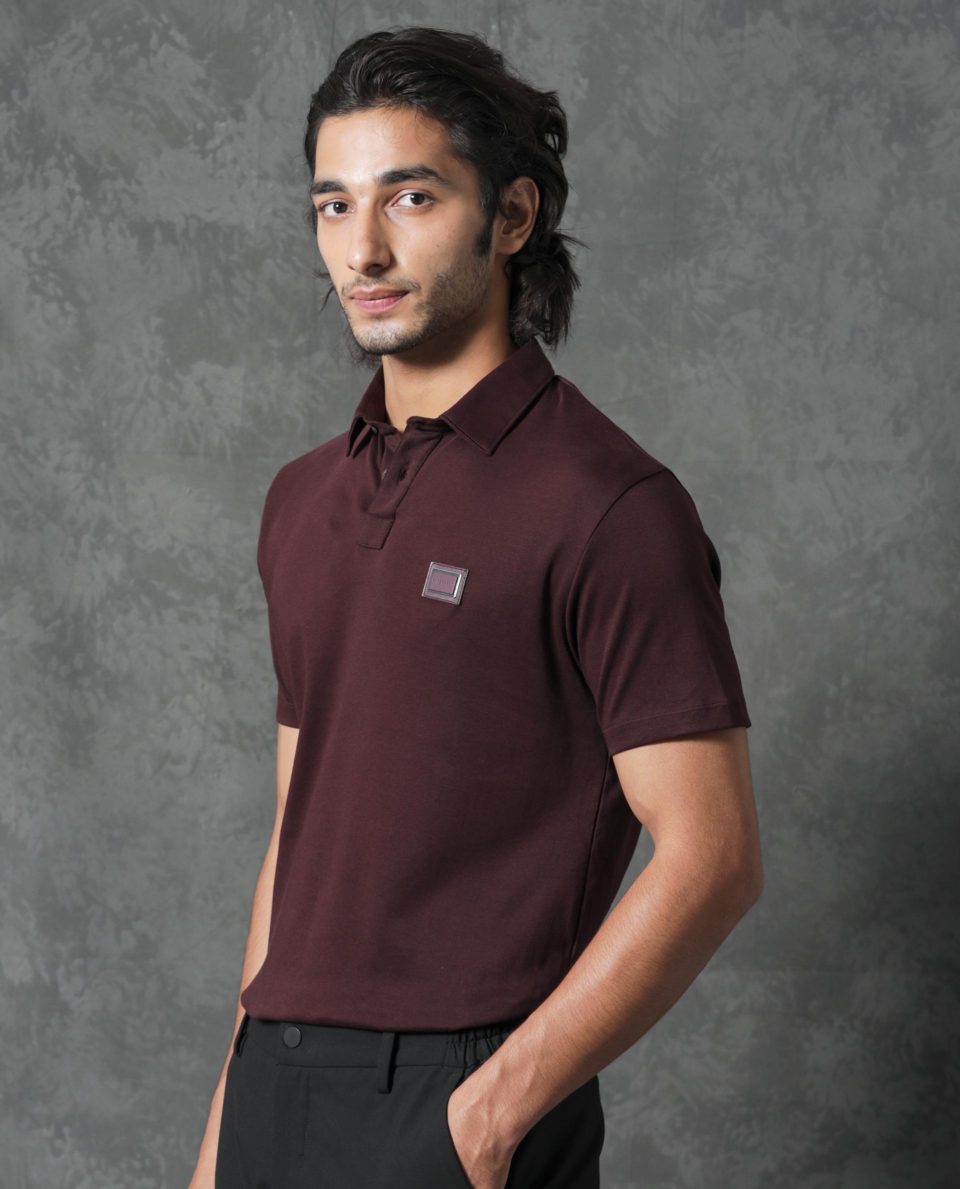 Rare Rabbit Men's Badger-1 Maroon Cotton Fabric Collared Neck Half Sleeves Solid Polo T-Shirt - view 7