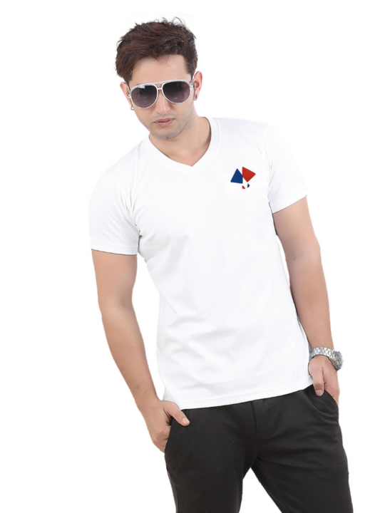 WHITE V-NECK COTTON T-SHIRT..