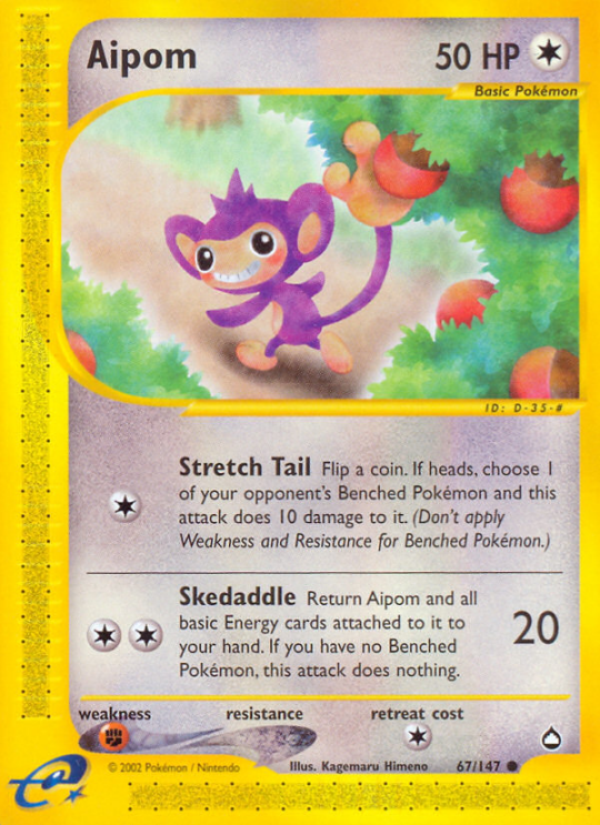 Common ecard2-67 reverse – Pokémon Aipom - 67/147 - Common [ecard2-67] [Reverse Holo] - Aipom - 67/147 - Common