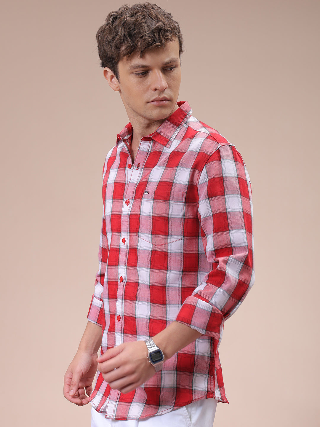 The Indian Garage Co Men's Red Slim Fit Checked Shirt - view 4