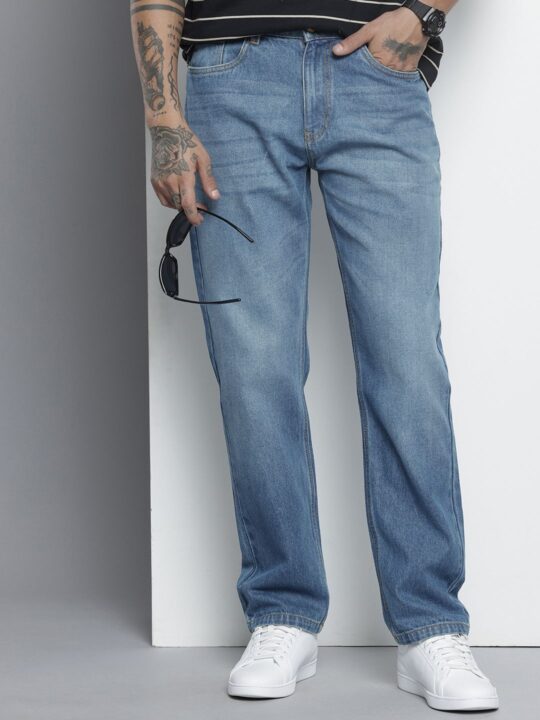 The Indian Garage Co Men's Blue Straight Fit Solid Jeans