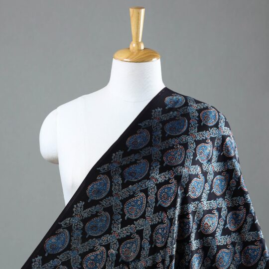 AJRAKH BY JABBAR KHATRI Black - Ajrakh Block Printed Modal Silk Fabric from Kutch 12