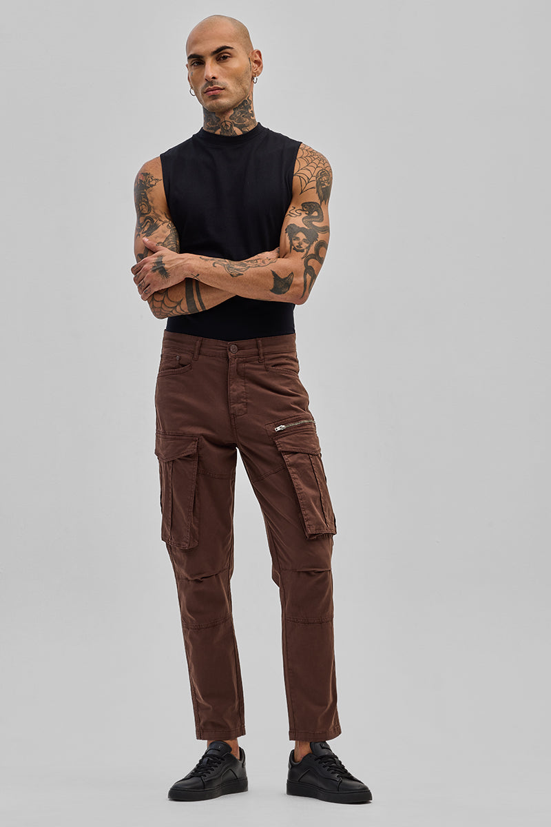 SNITCH Copper Brown Relaxed Fit Cargo Pants - view 6