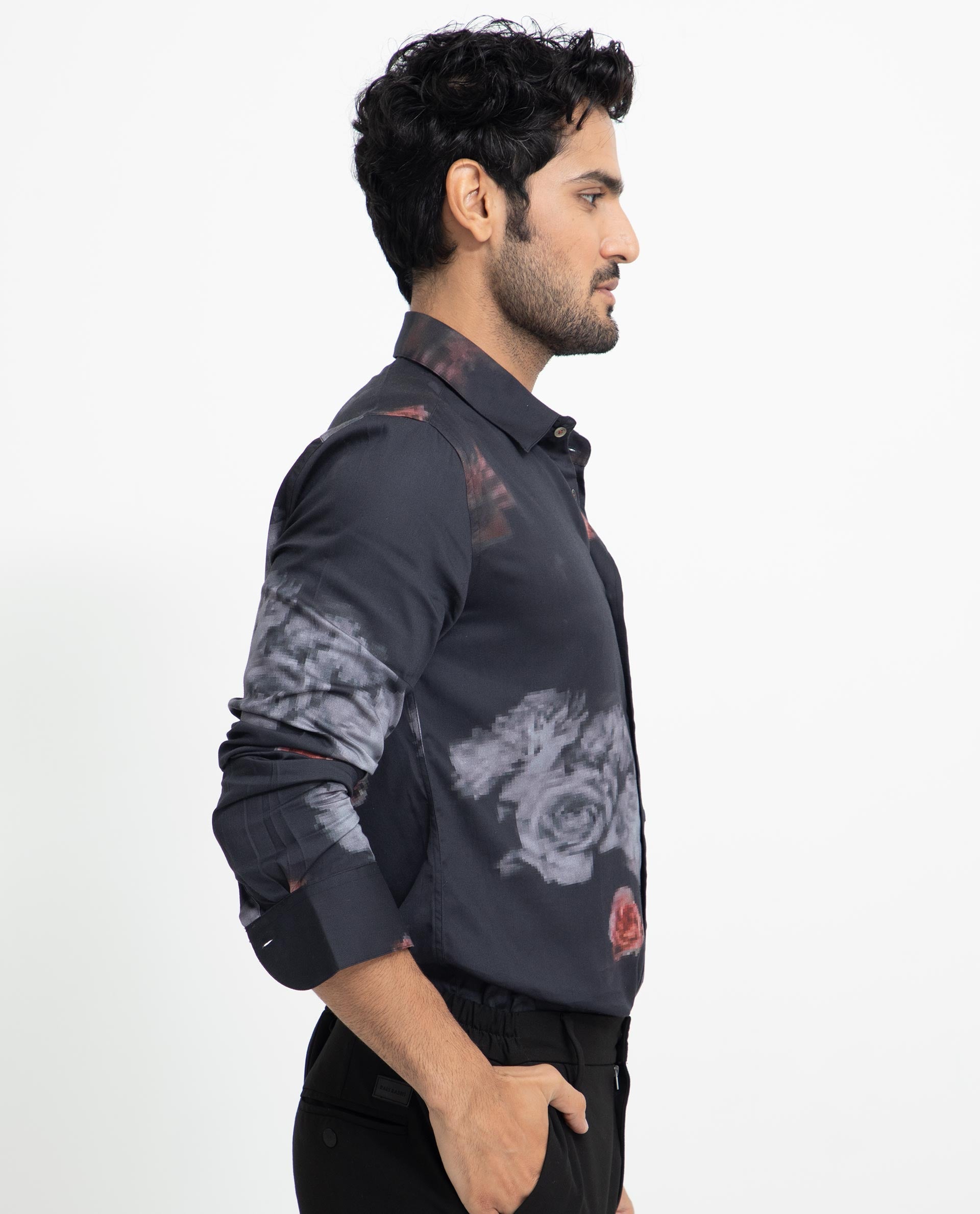 Rare Rabbit Men's Tulson Black Cotton Modal Fabric Floral Print Full Sleeves Shirt - view 6