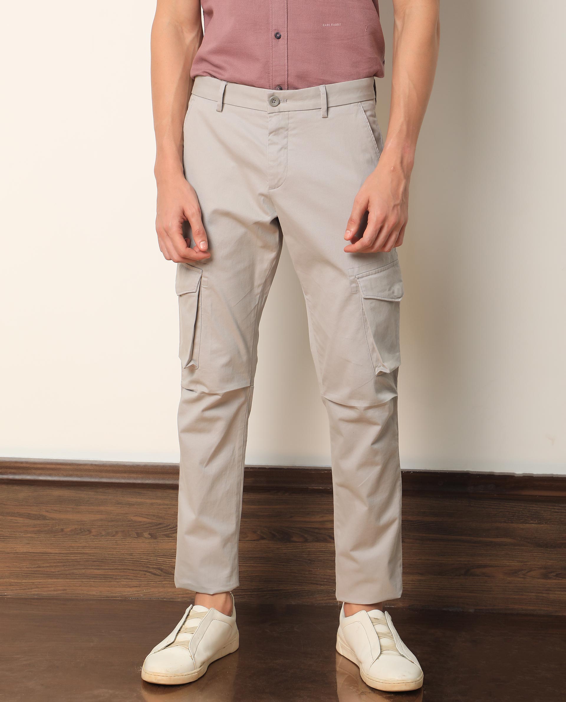 Rare Rabbit Men's Celu Grey Solid Mid-Rise Cargo Style Slim-Fit Trouser - view 6
