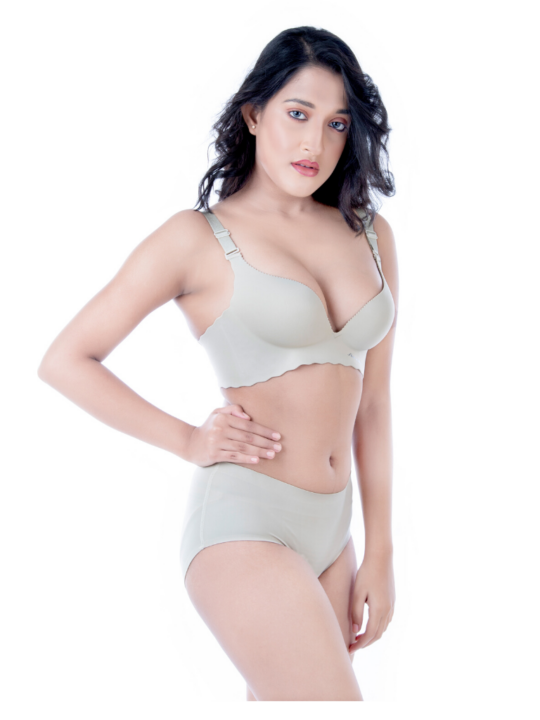 Padded Wired Bra with Bikini Panty in Light Grey..