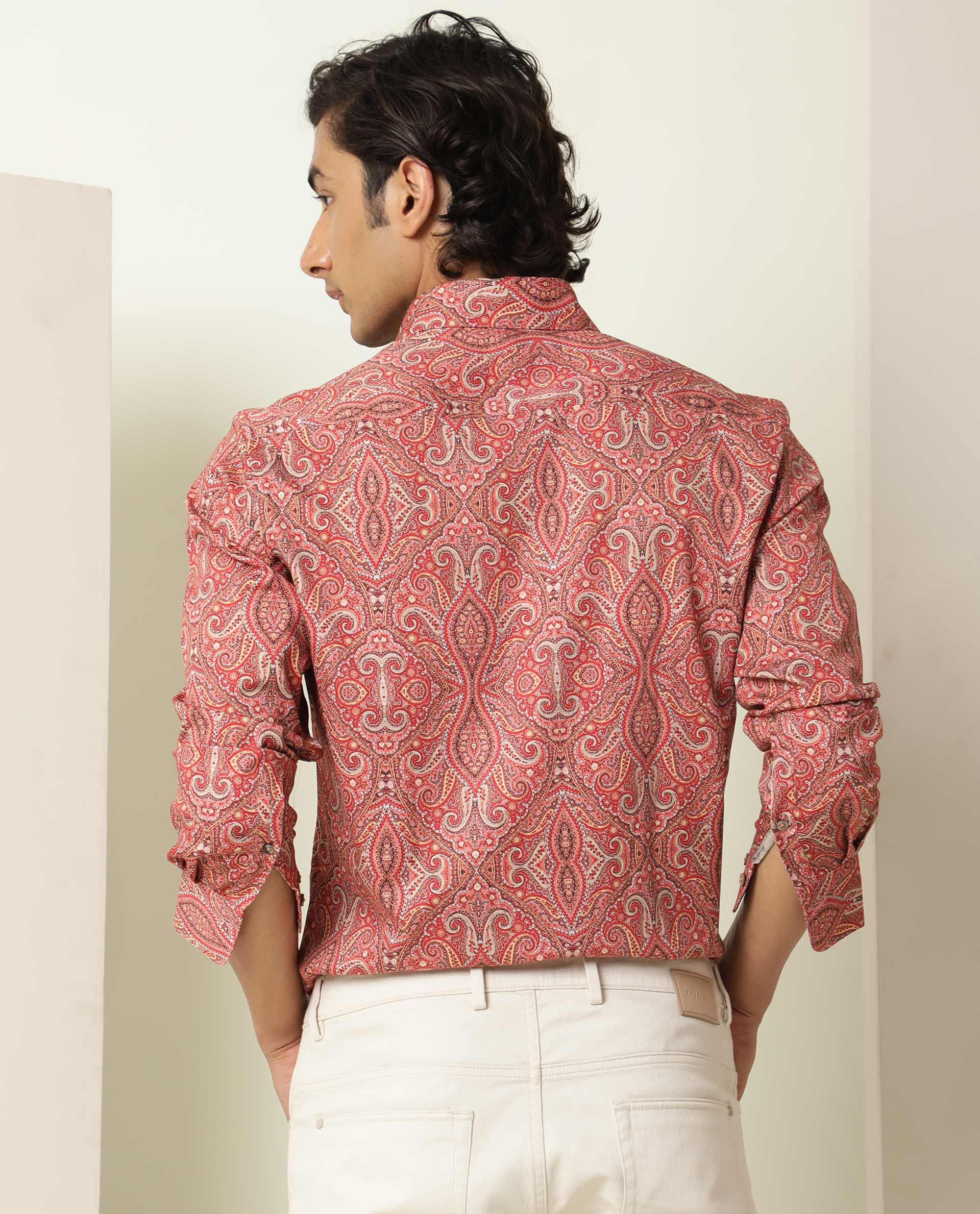 Rare Rabbit Men's Moire Red Cotton Fabric Paisley Print Full Sleeves Shirt - view 9